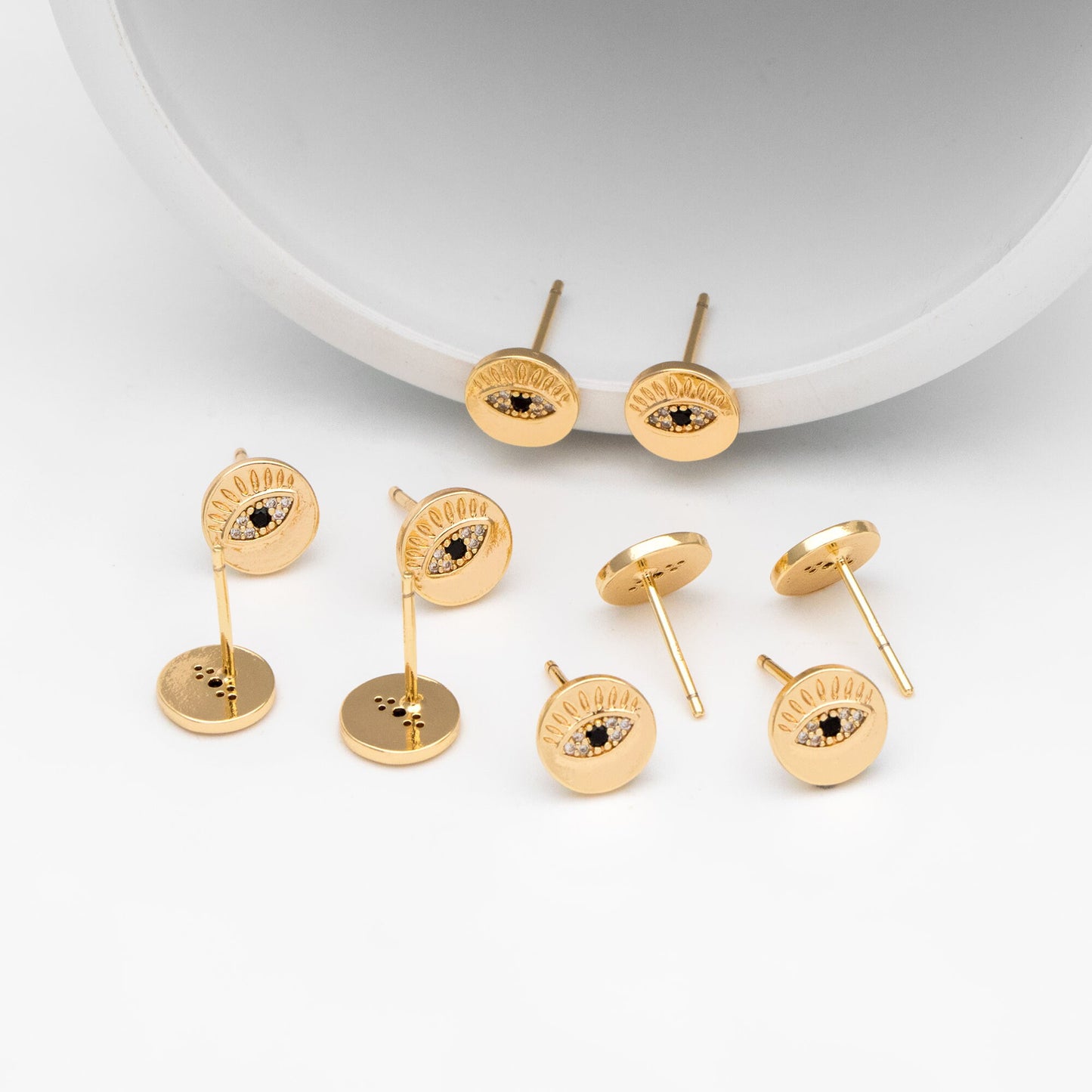 10pcs Evil Eye Earrings, CZ Evil Eye Stud Earrings, Minimalist Ear Studs, Evil Eye Post Earrings (#GB-2144)