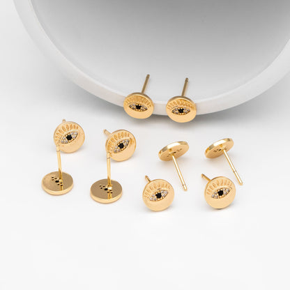 10pcs Evil Eye Earrings, CZ Evil Eye Stud Earrings, Minimalist Ear Studs, Evil Eye Post Earrings (#GB-2144)