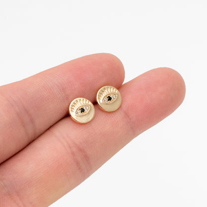 10pcs Evil Eye Earrings, CZ Evil Eye Stud Earrings, Minimalist Ear Studs, Evil Eye Post Earrings (#GB-2144)