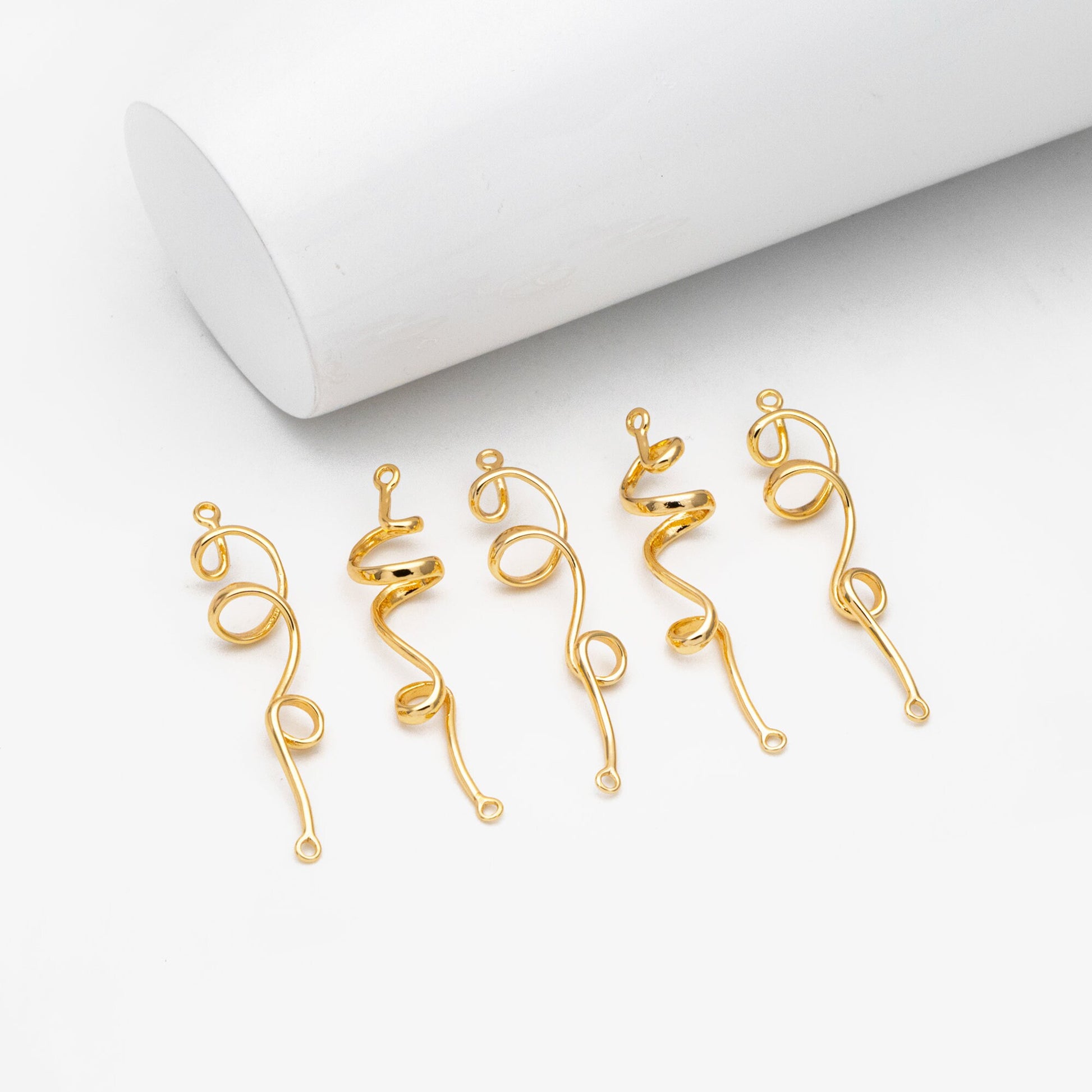 4pcs Gold Spiral Wire Connector Charms, Gold plated Brass Earring Pendants, Earwire Connector Findings 45mm (GB-3550)
