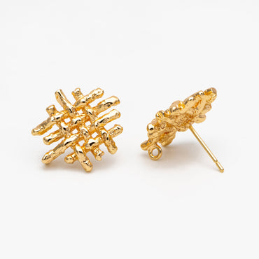 10pcs Gold Weave Stud Earring With Loop, 18K Gold plated Brass, Rustic Stud Earring Components (GB-3552)