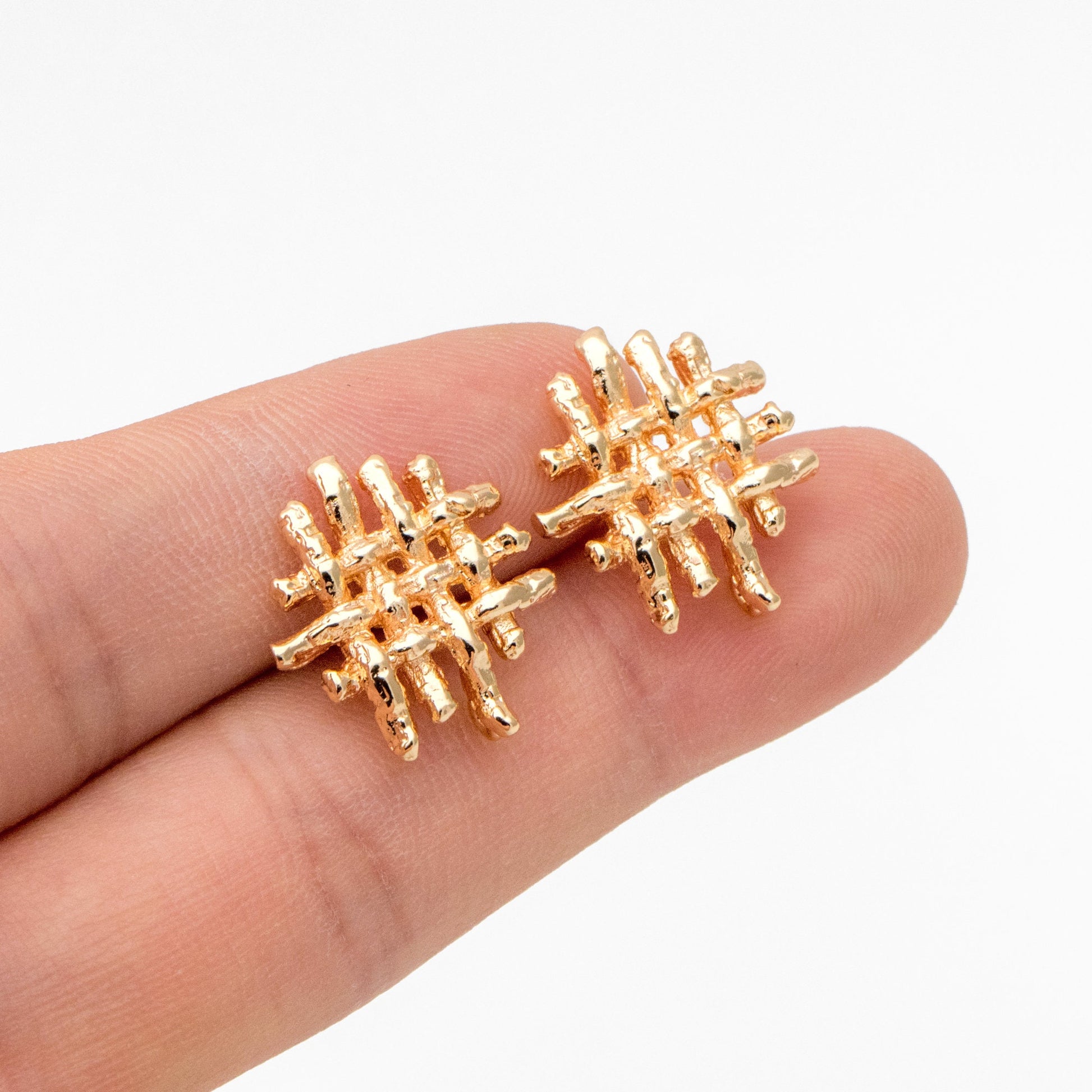 10pcs Gold Weave Stud Earring With Loop, 18K Gold plated Brass, Rustic Stud Earring Components (GB-3552)