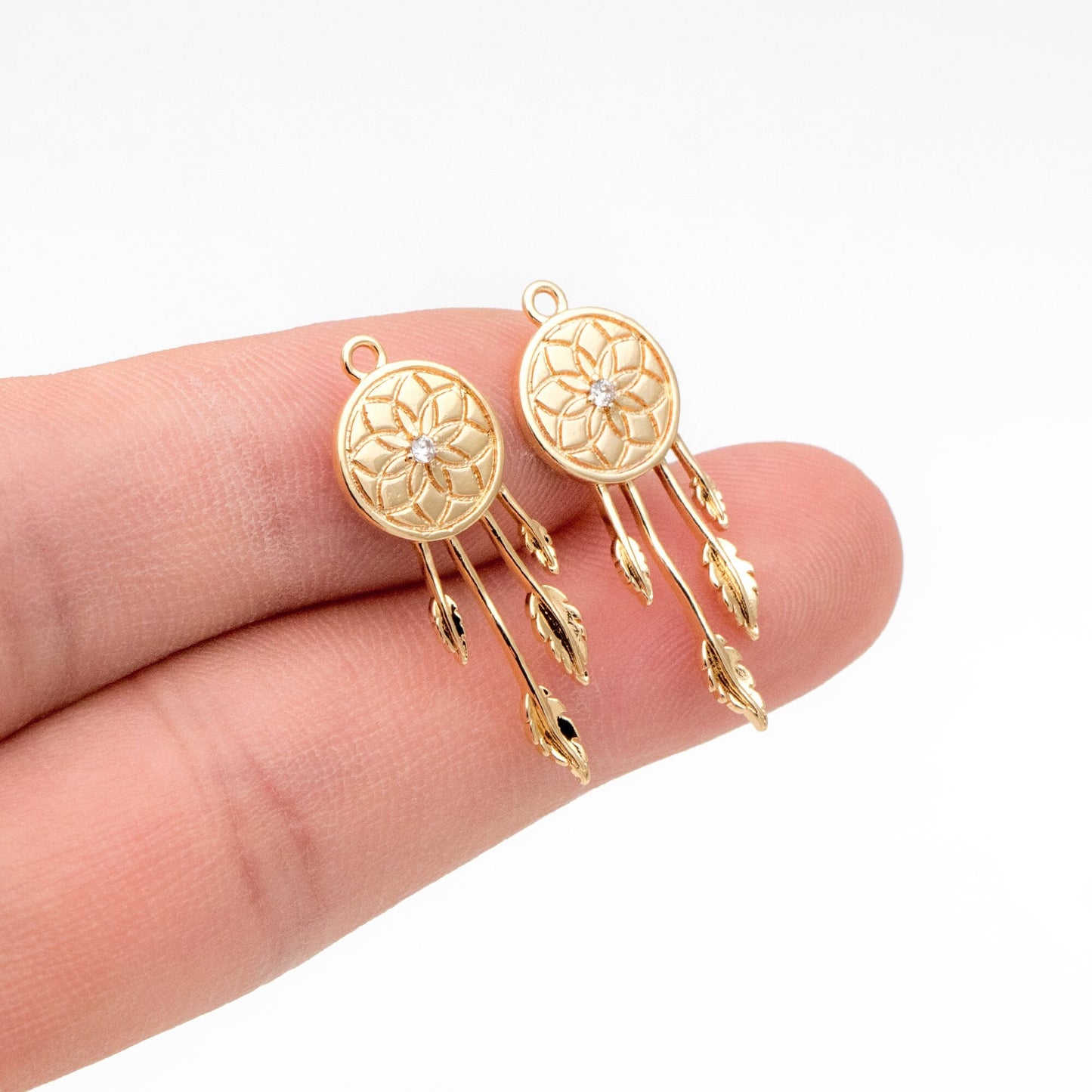 4pcs Gold Dreamcatcher Charms, Necklace Pendant Boho Charm for Jewelry Making Bohemian Inspired, Dangle Earring Component (GB-4639-B)