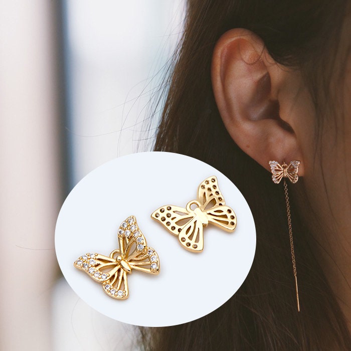 4pcs Gold plated Brass Butterfly Charms, CZ pave Butterfly Filigree Pendants 10x12mm (GB-3561-A)