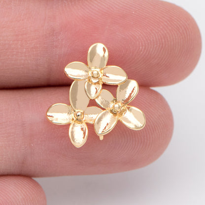 10pcs Gold/ Rhodium/ Rose Gold plated Brass Flower Earring with Loop, 14mm Floral Stud Earring (GB-956)