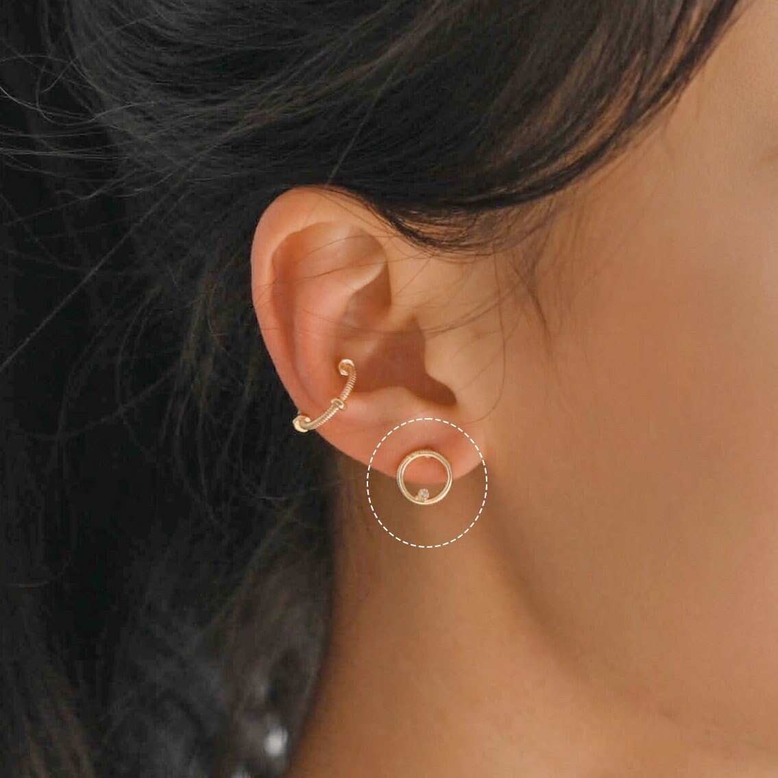 10pcs CZ Pave Circle Ear Posts 10mm, Real Gold/ Rhodium Plated Brass, Geometric Ring Stud Earrings (#GB-365)