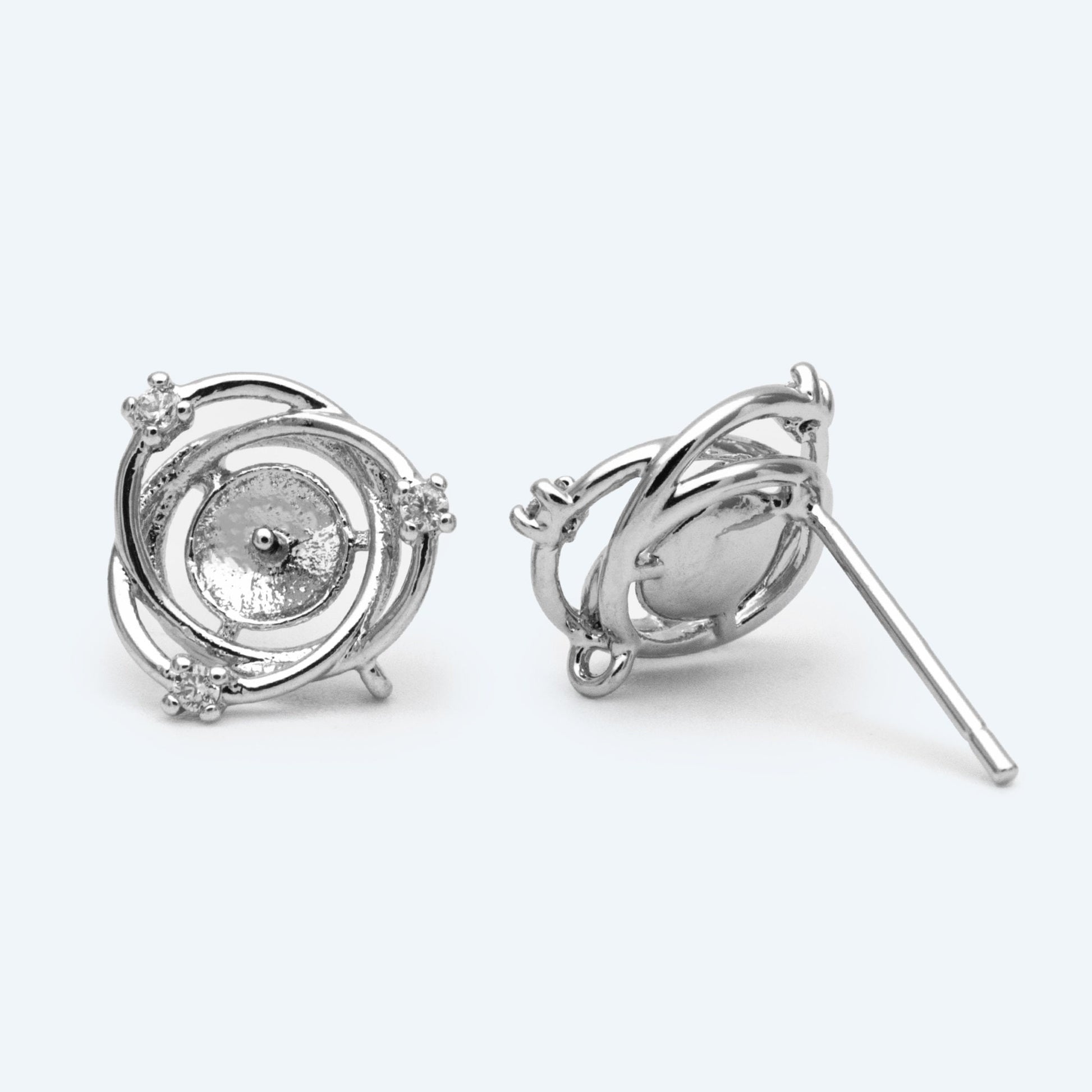 4pcs Gold/ Silver Stud Earring Findings, Pearl Peg Earring Mounts,Half Drilled Pearl Post Earring Settings (GB-2284)