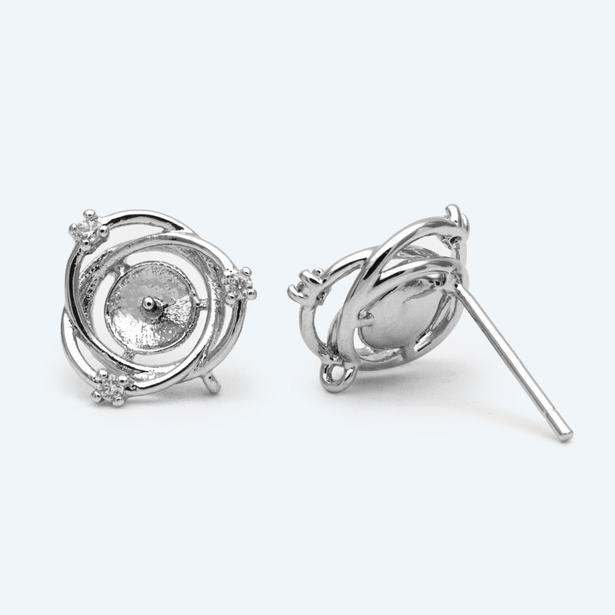 4pcs Gold/ Silver Stud Earring Findings, Pearl Peg Earring Mounts,Half Drilled Pearl Post Earring Settings (GB-2284)