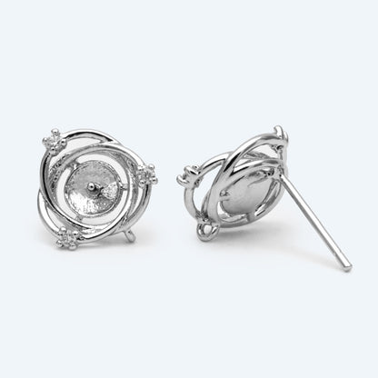 4pcs Gold/ Silver Stud Earring Findings, Pearl Peg Earring Mounts,Half Drilled Pearl Post Earring Settings (GB-2284)