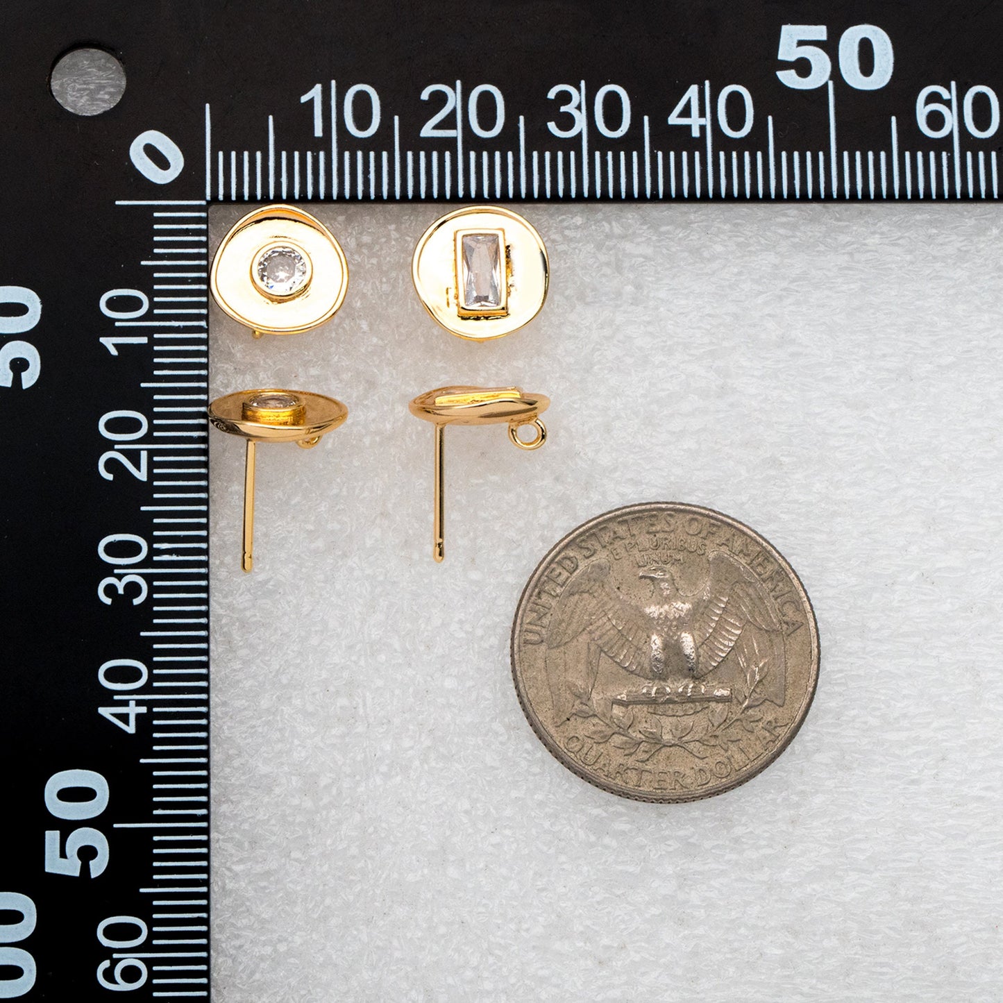 4pcs CZ Pave Gold Round Ear Posts 11mm, 18K Gold plated Brass, Stud Earring Components (GB-3603)