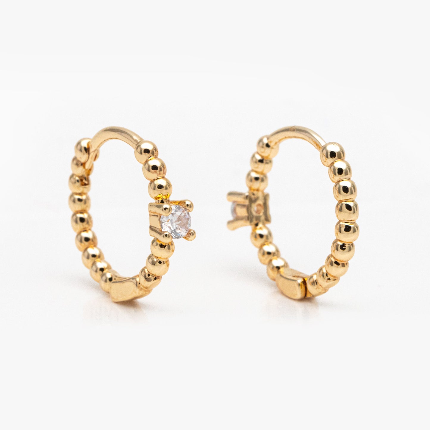 4pcs CZ Pave Gold Hoop Earrings 13mm, Gold Huggie Earrings, Minimalist Earrings, Dainty Earrings (GB-2815-D)