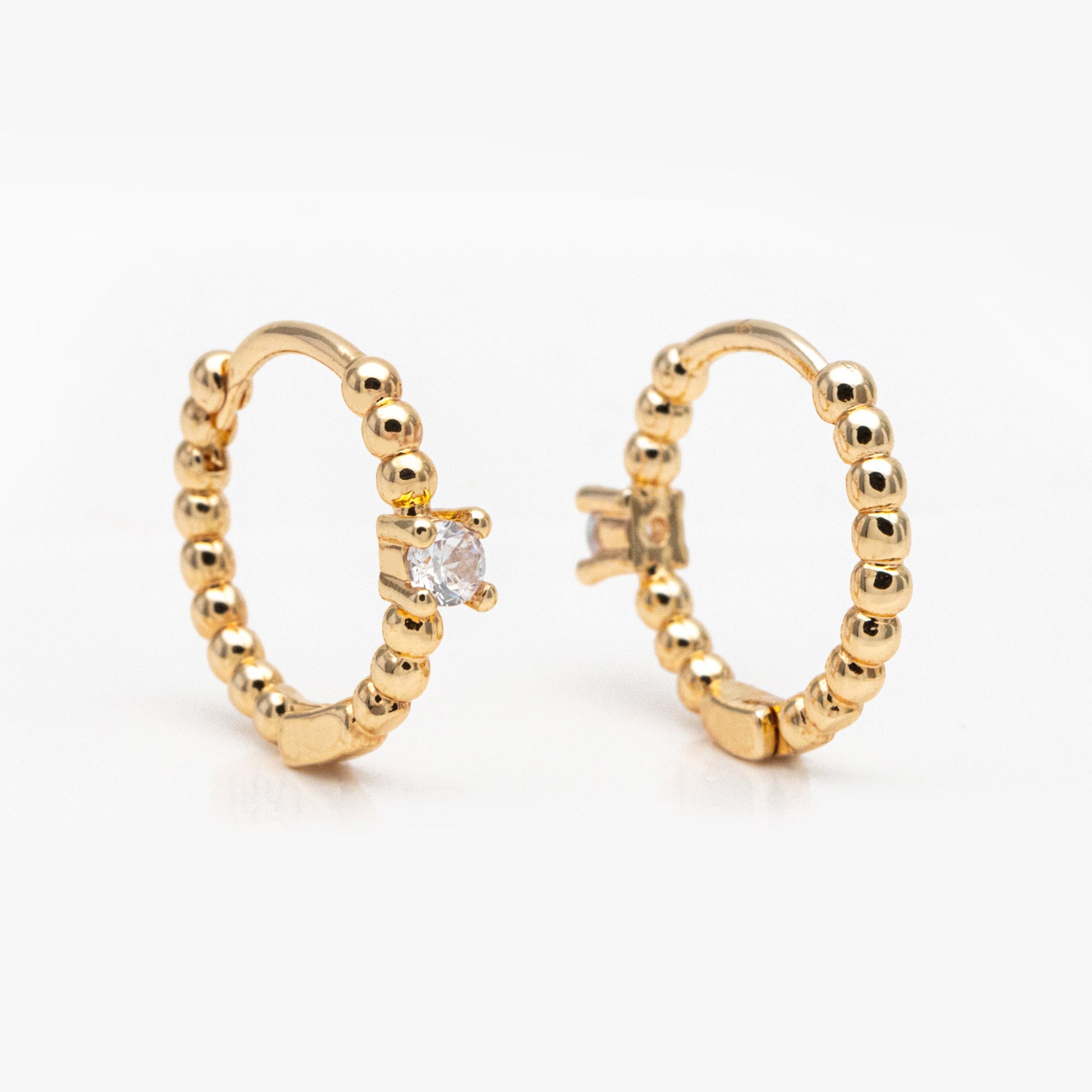 4pcs CZ Pave Gold Hoop Earrings 13mm, Gold Huggie Earrings, Minimalist Earrings, Dainty Earrings (GB-2815-D)