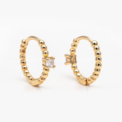 4pcs CZ Pave Gold Hoop Earrings 13mm, Gold Huggie Earrings, Minimalist Earrings, Dainty Earrings (GB-2815-D)