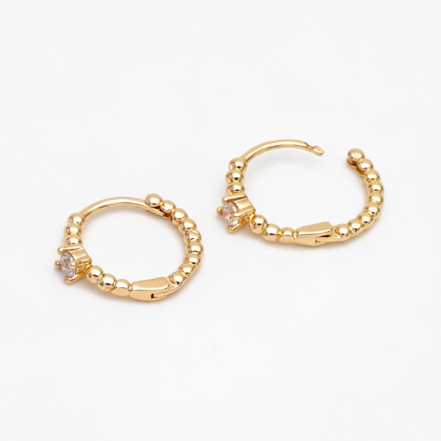 4pcs CZ Pave Gold Hoop Earrings 13mm, Gold Huggie Earrings, Minimalist Earrings, Dainty Earrings (GB-2815-D)