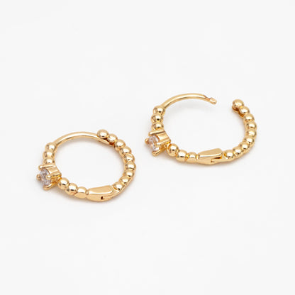 4pcs CZ Pave Gold Hoop Earrings 13mm, Gold Huggie Earrings, Minimalist Earrings, Dainty Earrings (GB-2815-D)