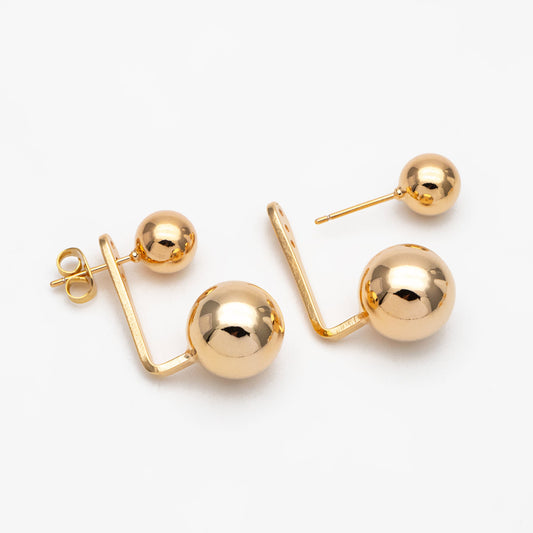 4pcs Sphere Ear Post with Sphere Charm, Geometric Earring Posts, 18K Gold Plated Round Ball Earring Studs (GB-3625)