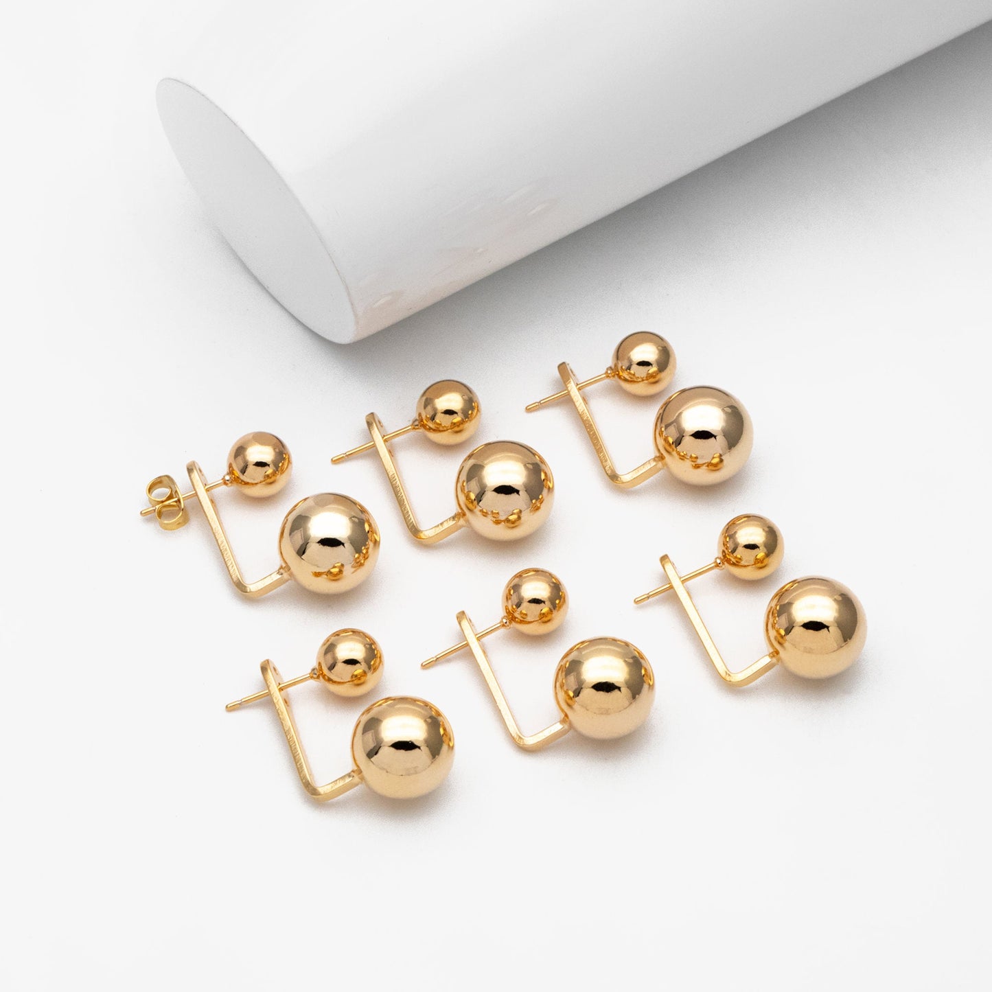 4pcs Sphere Ear Post with Sphere Charm, Geometric Earring Posts, 18K Gold Plated Round Ball Earring Studs (GB-3625)