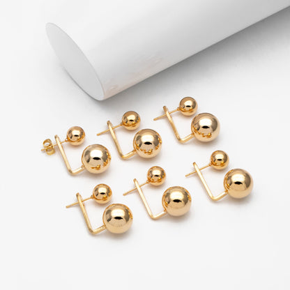 4pcs Sphere Ear Post with Sphere Charm, Geometric Earring Posts, 18K Gold Plated Round Ball Earring Studs (GB-3625)