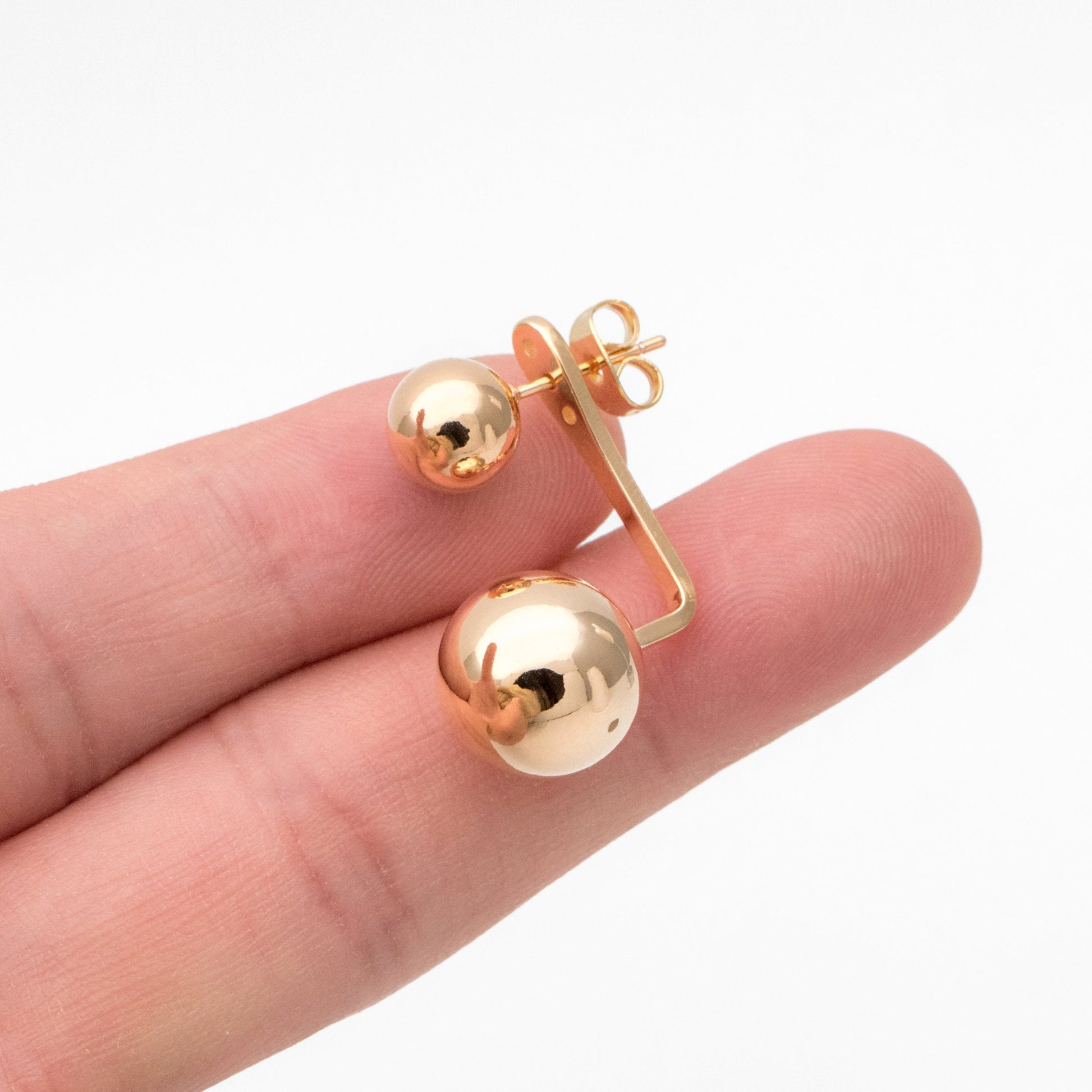 4pcs Sphere Ear Post with Sphere Charm, Geometric Earring Posts, 18K Gold Plated Round Ball Earring Studs (GB-3625)