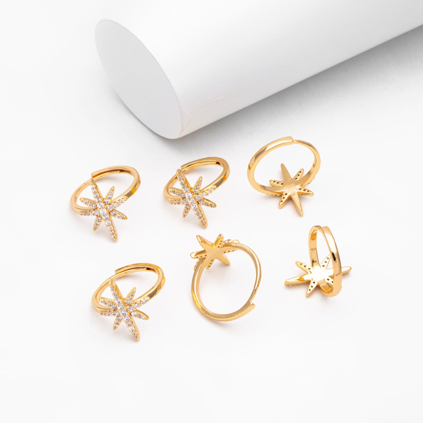 4pcs CZ Pave North Star Ring, Celestial Ring, Modern Style Ring, Fashion Rings, Dainty Rings, Adjustable Ring (#GB-3630)