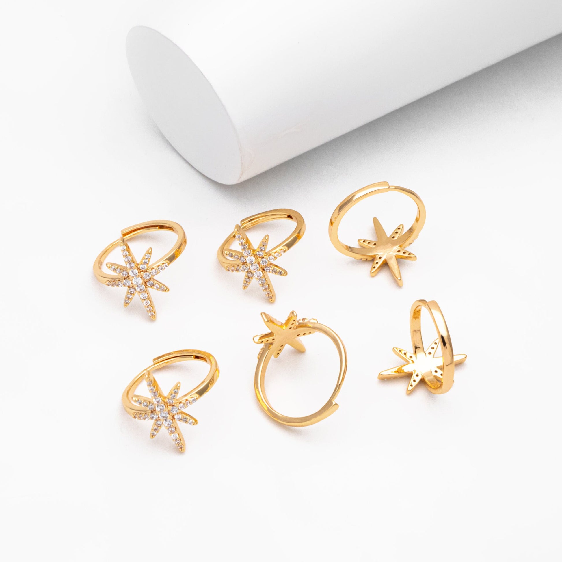 4pcs CZ Pave North Star Ring, Celestial Ring, Modern Style Ring, Fashion Rings, Dainty Rings, Adjustable Ring (#GB-3630)