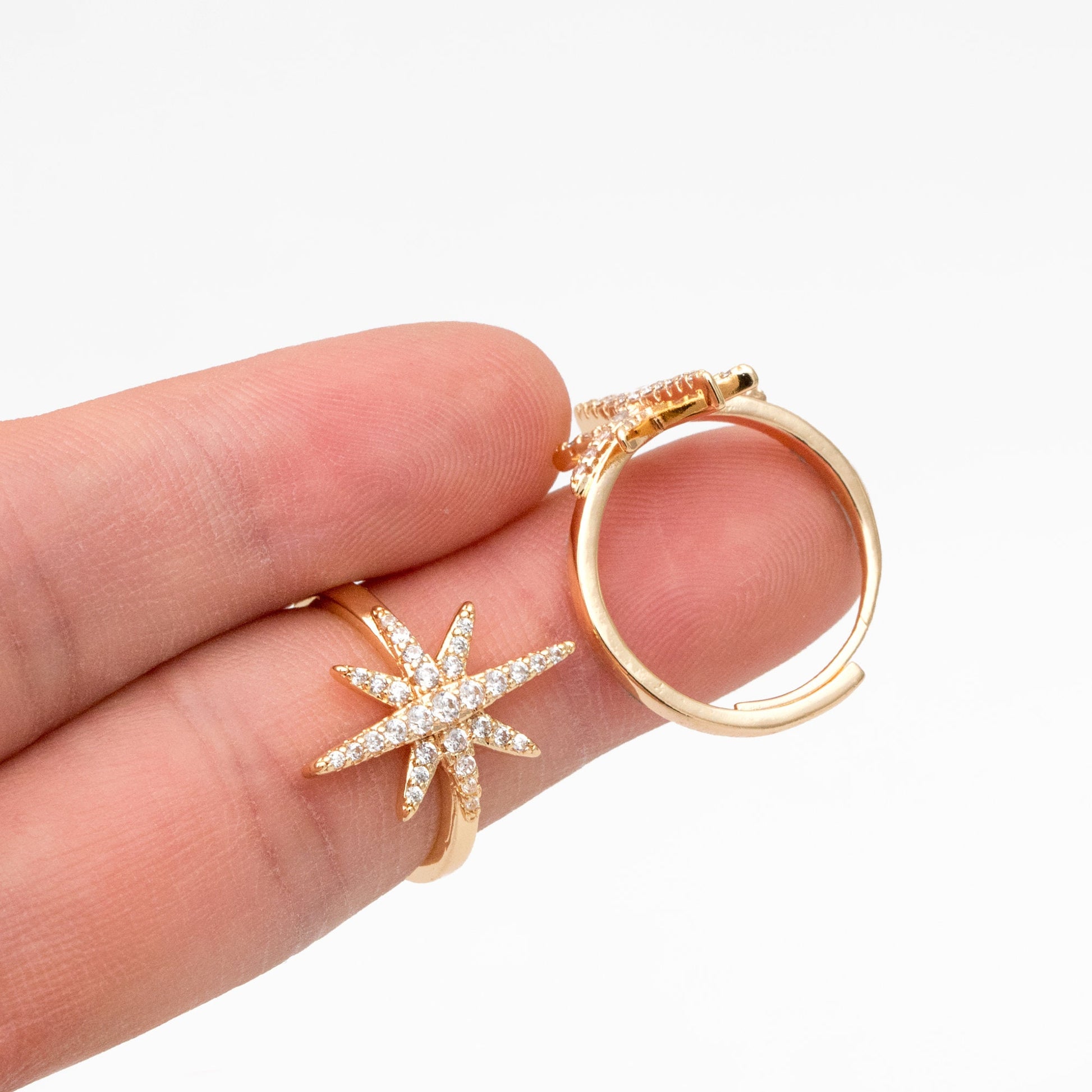 4pcs CZ Pave North Star Ring, Celestial Ring, Modern Style Ring, Fashion Rings, Dainty Rings, Adjustable Ring (#GB-3630)