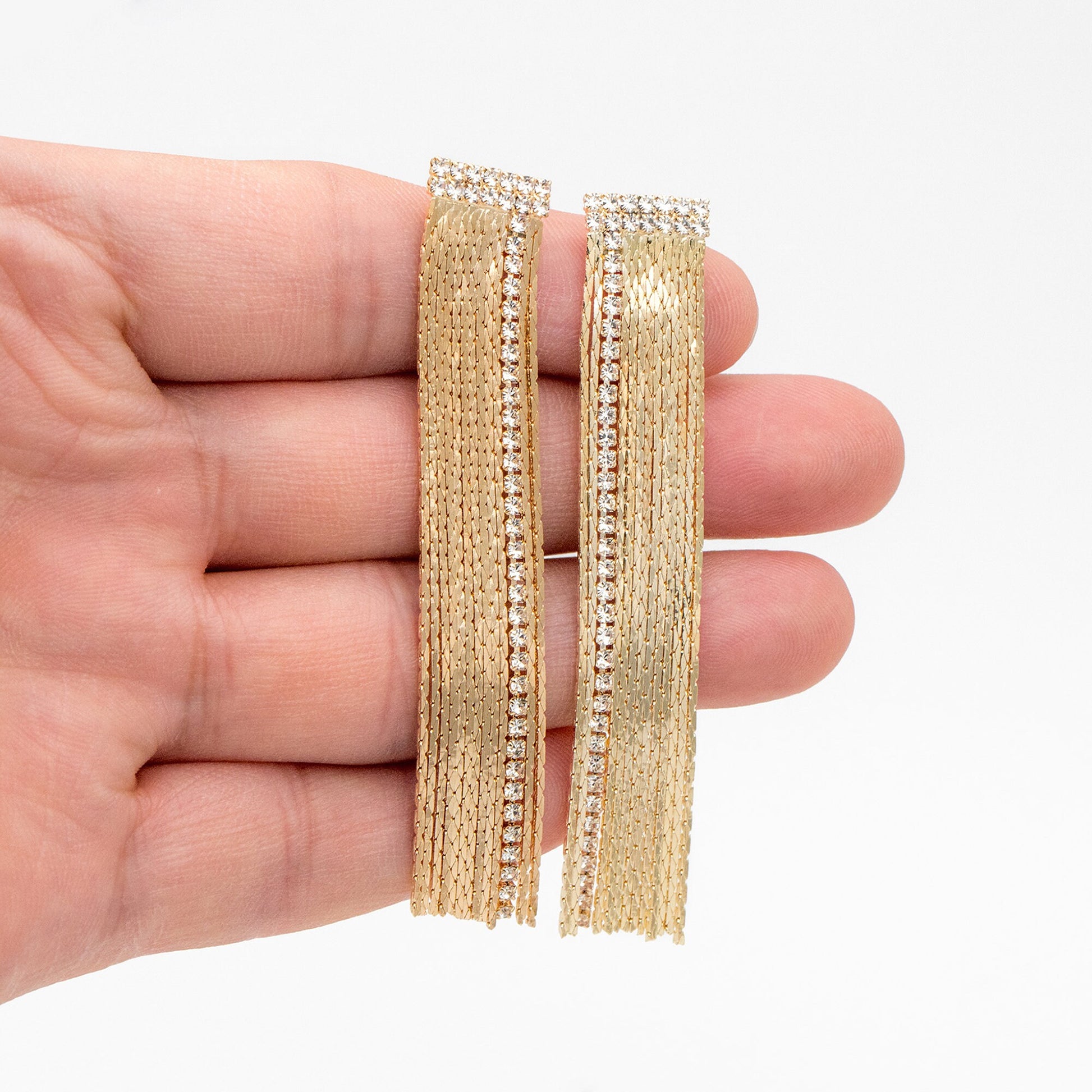 4pcs CZ Pave Chain Tassel Earrings, Long Tassel Stud Earring, Gold Dangling Earrings, Minimalist Earrings (GB-3556)