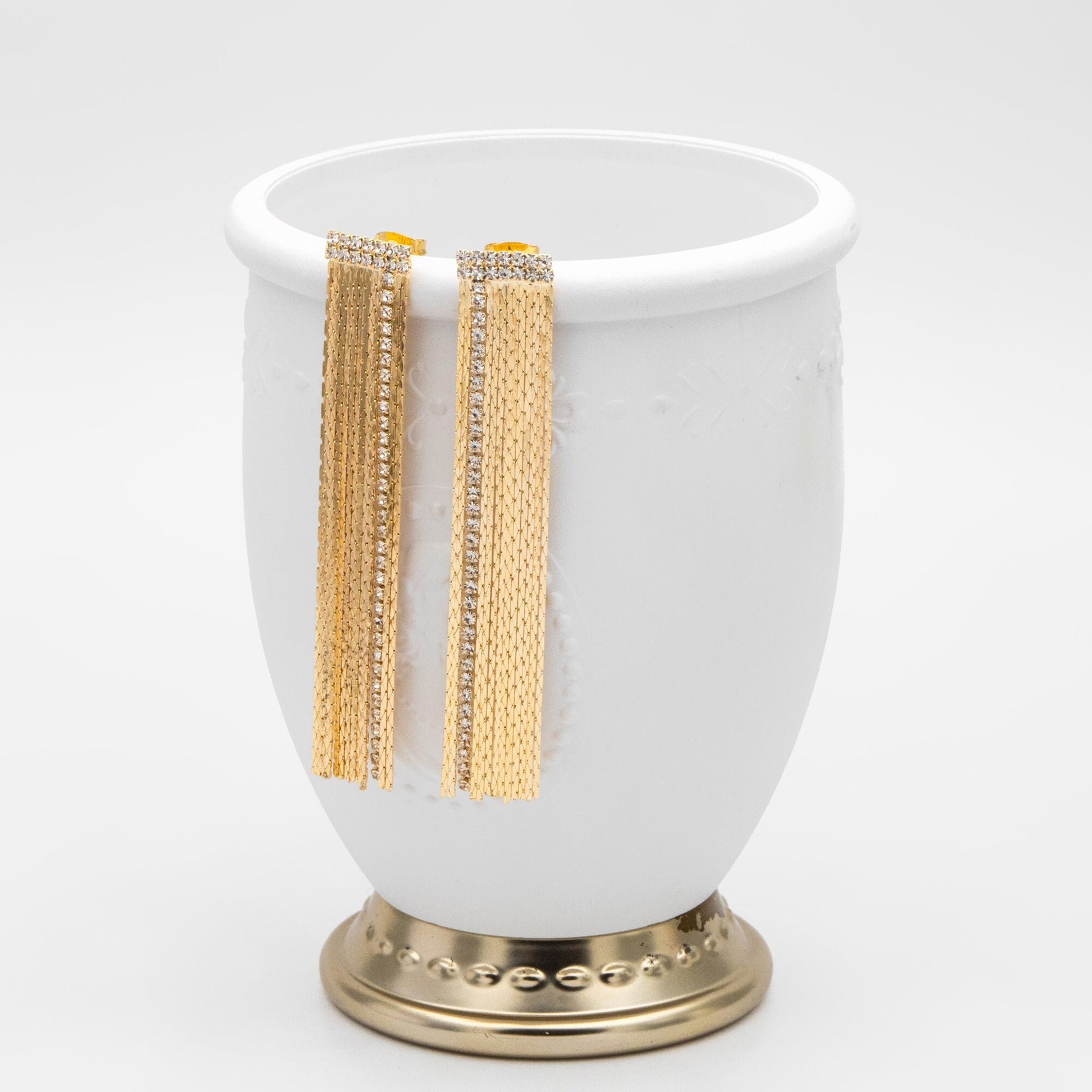 4pcs CZ Pave Chain Tassel Earrings, Long Tassel Stud Earring, Gold Dangling Earrings, Minimalist Earrings (GB-3556)