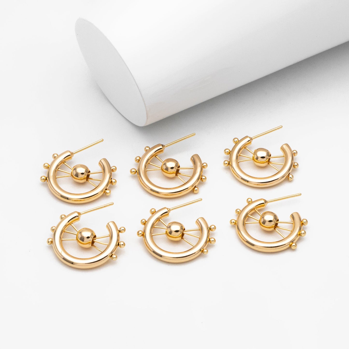 4pcs Gold Round Circle Ear Posts, Gold plated Brass, Geometric Hoop Stud Earrings (GB-3557)