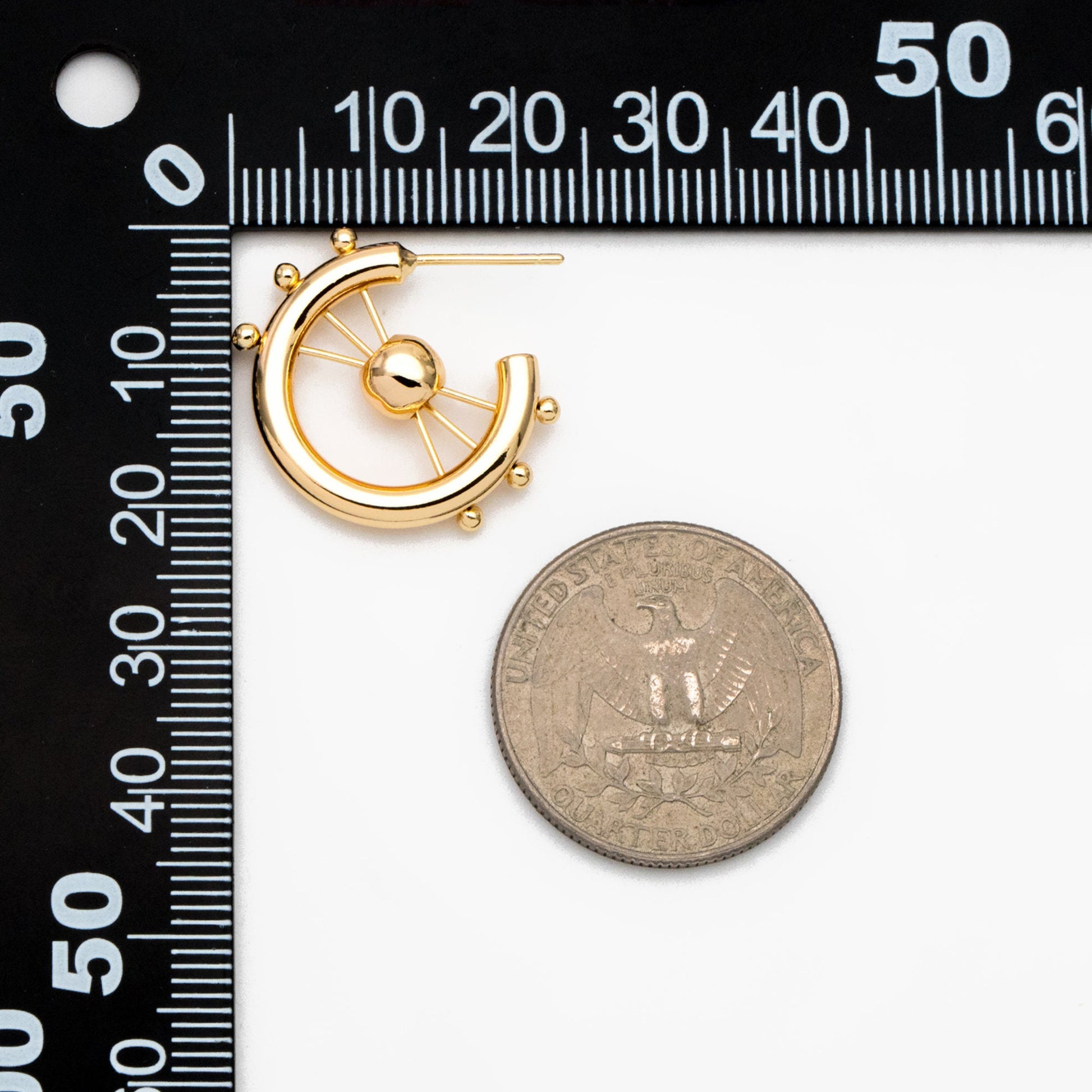 4pcs Gold Round Circle Ear Posts, Gold plated Brass, Geometric Hoop Stud Earrings (GB-3557)