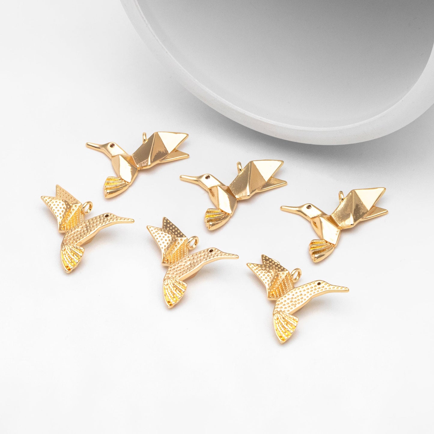 10pcs CZ Pave Origami Bird Charms, Real Gold plated Brass, Paper Hummingbird Pendants (GB-3558)