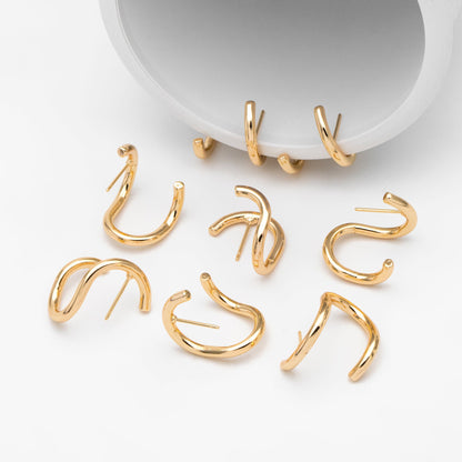 4pcs Gold U-Shaped Ear Posts, 18K Gold plated Brass, Curved Bar Stud Earring (GB-3559)