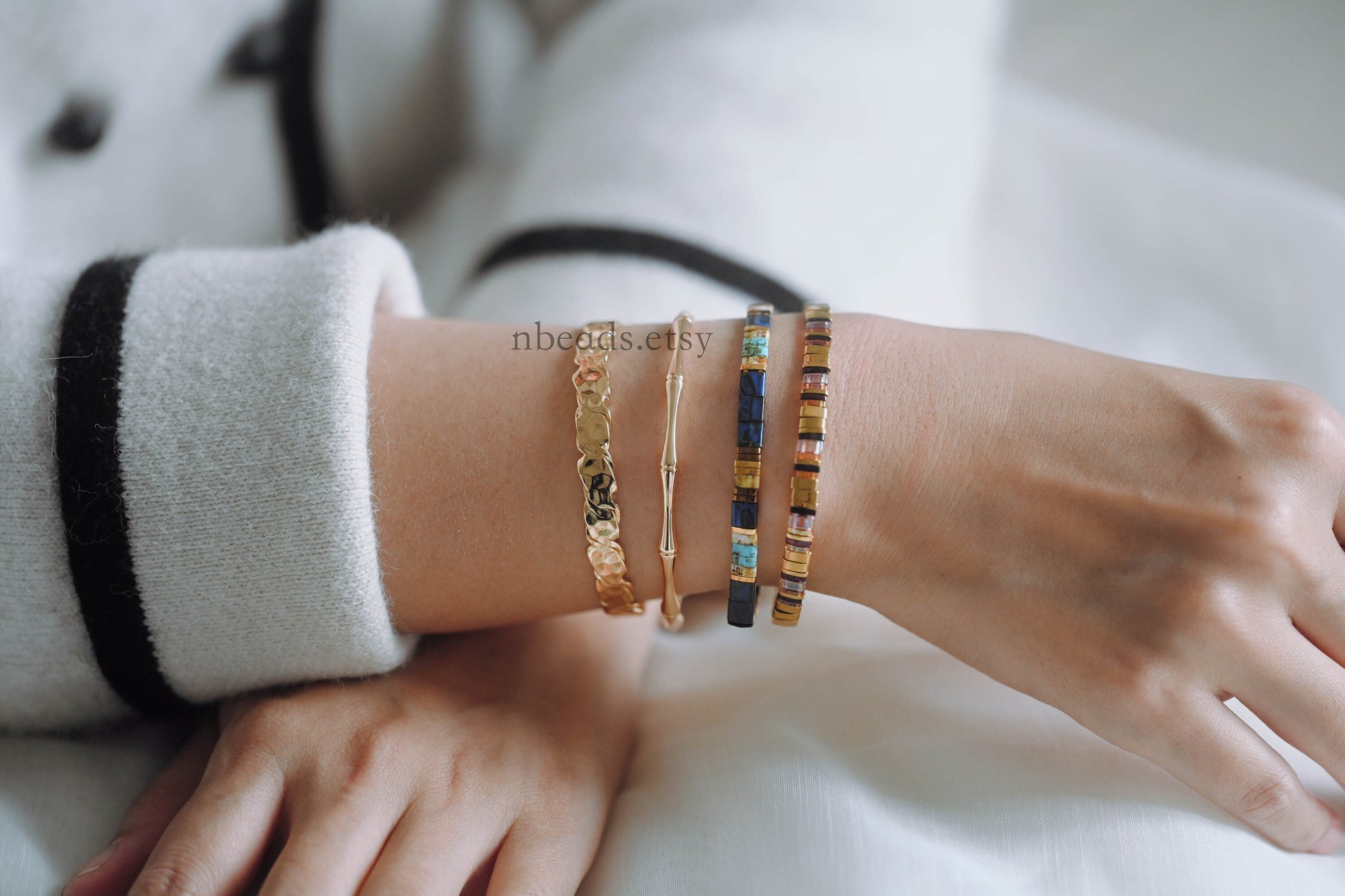 1pcs Gold Bamboo Cuff Bracelet, Stackable Bracelets, Adjustable Bangle Bracelet (#GB-2939)