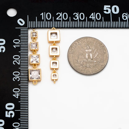 4pcs CZ pave Gold Square Connectors 35x7.5mm, Gold Plated Brass Square Charm Pendants (GB-3635)