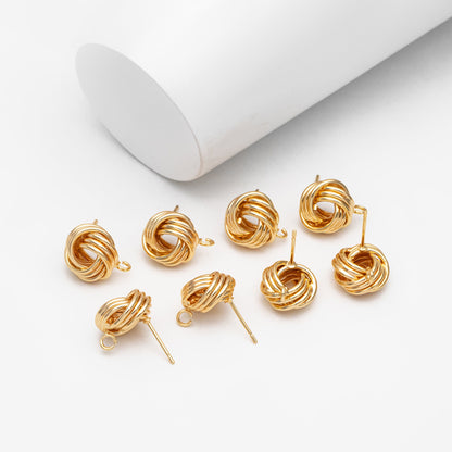 10pcs Gold Knot Earring with Loop, Gold plated Brass Knot Stud Earrings, Minimalist Ear Stud (GB-3638)