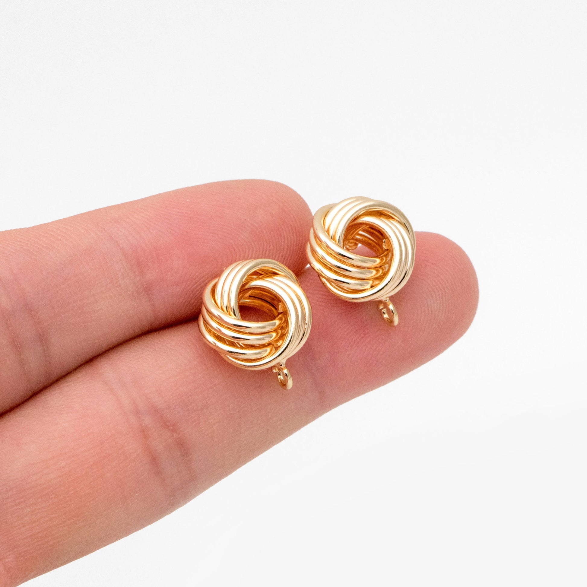 10pcs Gold Knot Earring with Loop, Gold plated Brass Knot Stud Earrings, Minimalist Ear Stud (GB-3638)