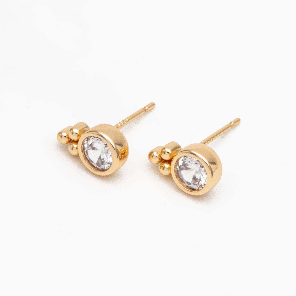 10pcs CZ Pave Round Trinity Ear Posts 10x6mm, Gold Plated Brass Dainty Stud Earrings (GB-3526-D)