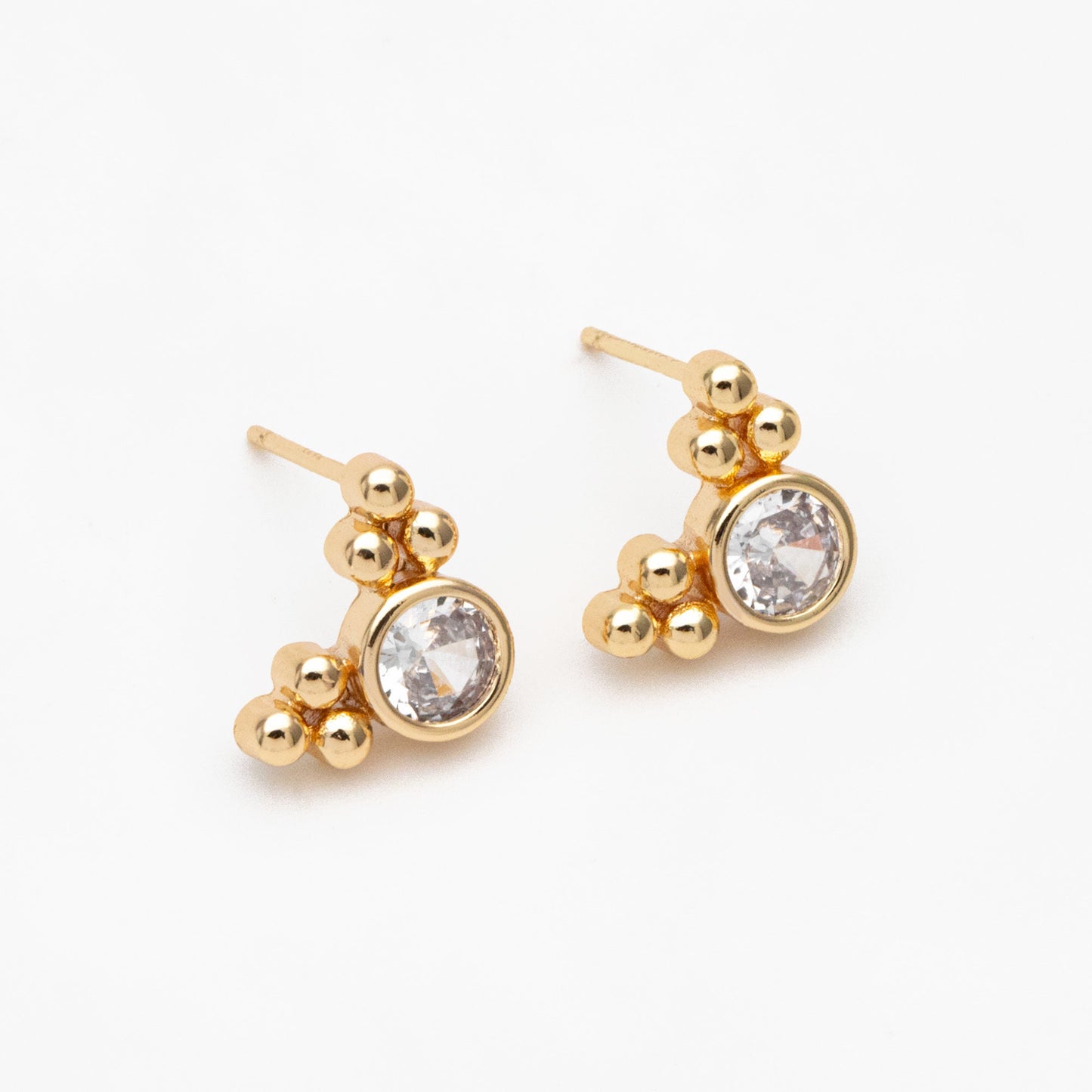 10pcs CZ Pave Round Trinity Ear Posts 12x8.5mm, Gold Plated Brass Dainty Stud Earrings (GB-3642)