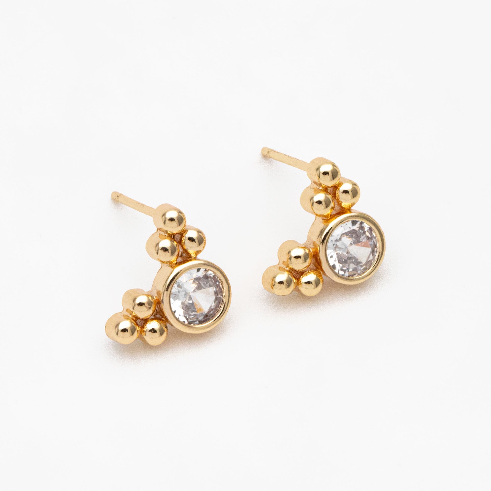 10pcs CZ Pave Round Trinity Ear Posts 12x8.5mm, Gold Plated Brass Dainty Stud Earrings (GB-3642)