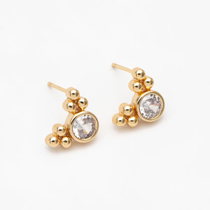 10pcs CZ Pave Round Trinity Ear Posts 12x8.5mm, Gold Plated Brass Dainty Stud Earrings (GB-3642)