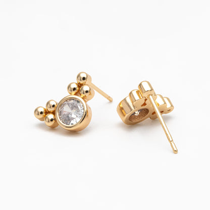 10pcs CZ Pave Round Trinity Ear Posts 12x8.5mm, Gold Plated Brass Dainty Stud Earrings (GB-3642)
