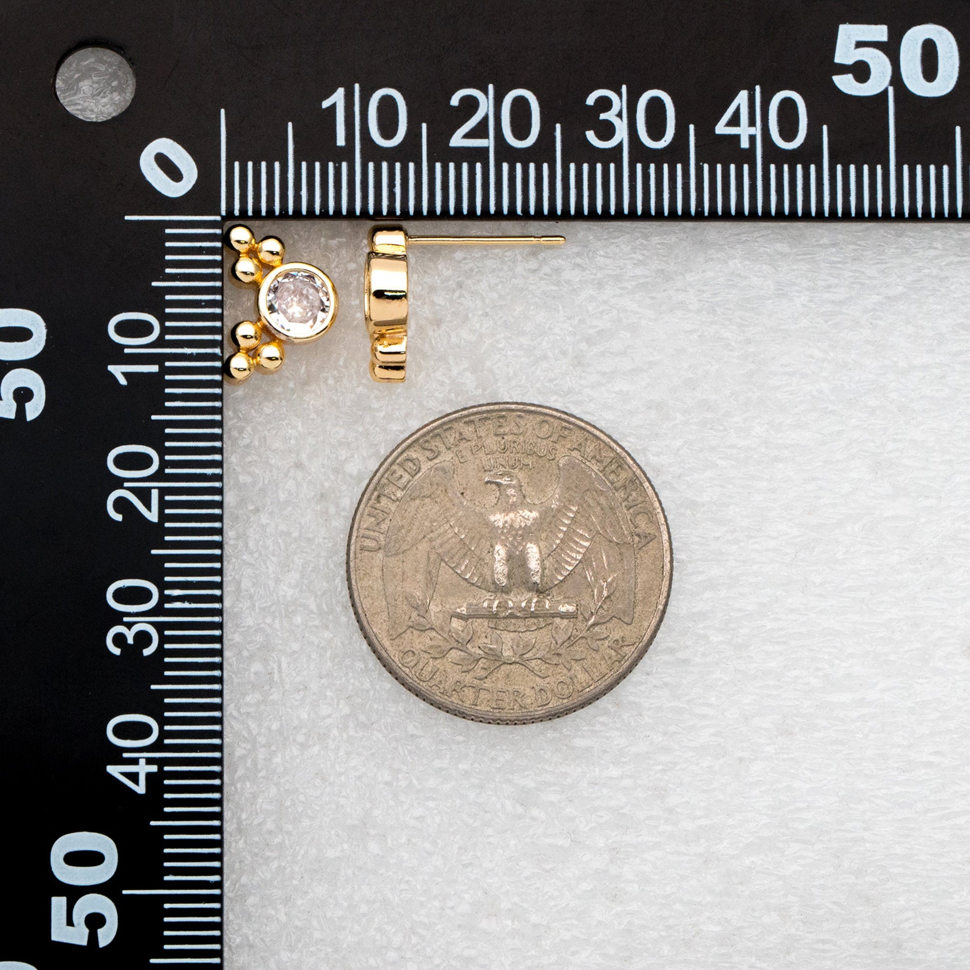 10pcs CZ Pave Round Trinity Ear Posts 12x8.5mm, Gold Plated Brass Dainty Stud Earrings (GB-3642)