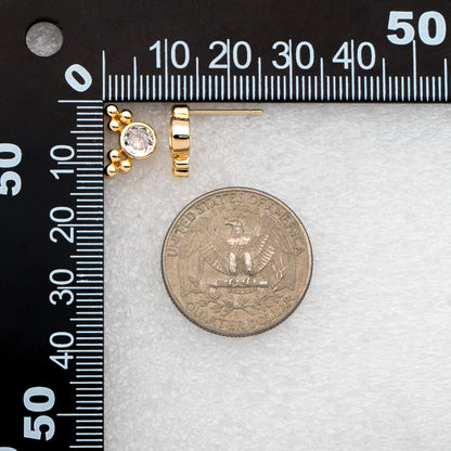 10pcs CZ Pave Round Trinity Ear Posts 12x8.5mm, Gold Plated Brass Dainty Stud Earrings (GB-3642)