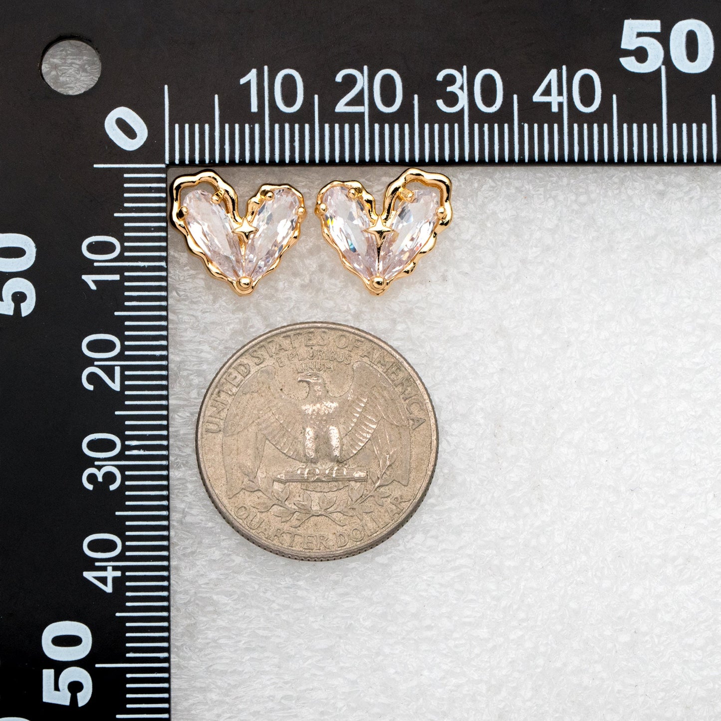 4pcs CZ Pave Heart Ear Posts, Gold Plated Brass Stud Earrings, Jewelry Findings, Jewelry Making (GB-3571)