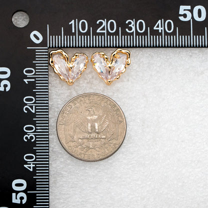 4pcs CZ Pave Heart Ear Posts, Gold Plated Brass Stud Earrings, Jewelry Findings, Jewelry Making (GB-3571)