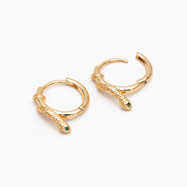 4pcs CZ Pave Snake Hoop Earrings, Gold Huggie Earrings, Serpent Huggie Hoops (GB-3553)