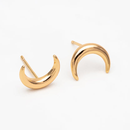 10pcs Gold/ Silver Moon Ear Posts 11x9mm, Real Gold/ Rhodium Plated Brass Minimalist Stud Earrings (#GB-3572)