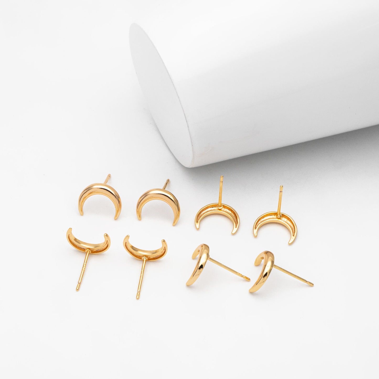 10pcs Gold/ Silver Moon Ear Posts 11x9mm, Real Gold/ Rhodium Plated Brass Minimalist Stud Earrings (#GB-3572)