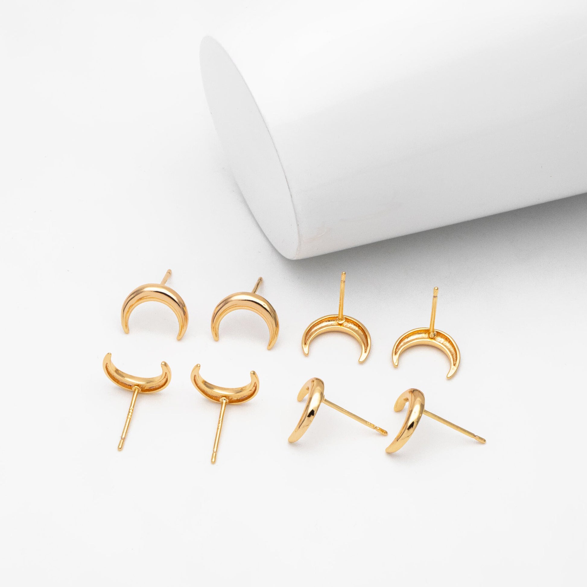 10pcs Gold/ Silver Moon Ear Posts 11x9mm, Real Gold/ Rhodium Plated Brass Minimalist Stud Earrings (#GB-3572)