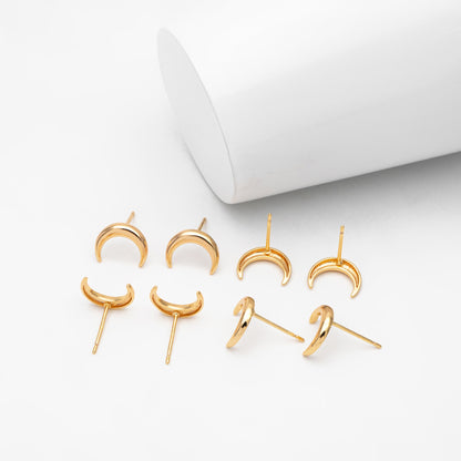 10pcs Gold/ Silver Moon Ear Posts 11x9mm, Real Gold/ Rhodium Plated Brass Minimalist Stud Earrings (#GB-3572)